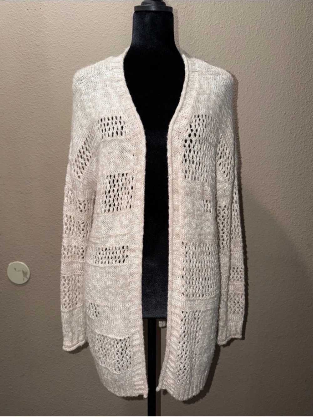 Maurices Open-Knit Cream Cardigan Sweater